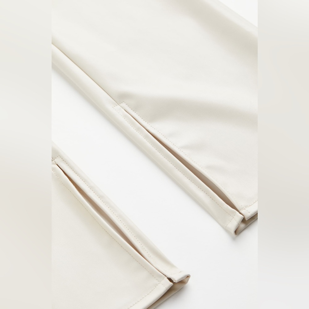 H&M Tiktok Viral Vegan Faux Leather Pull-on Flared Pants in Cream - Size 4 - Picture 2 of 16
